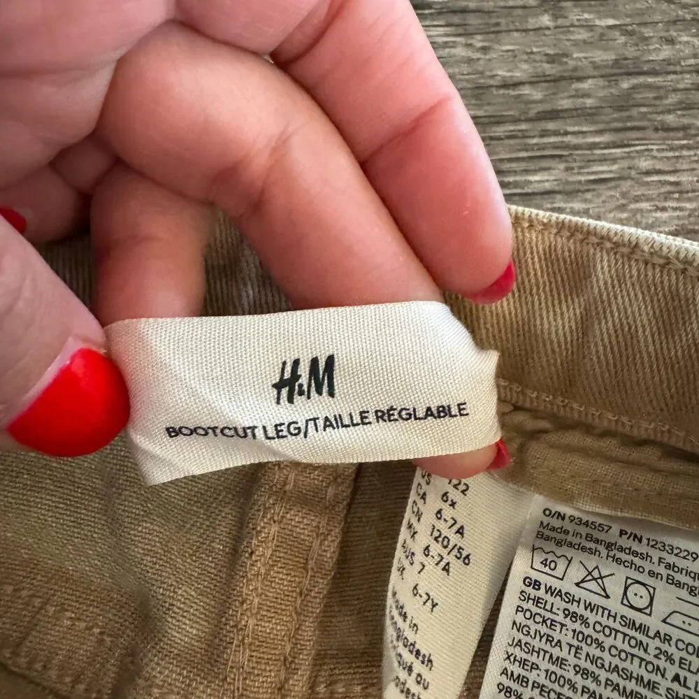 H&M Kaki girls cargo bootcut pants- size 6x